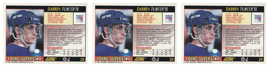 (3) 1991-92 Score Young Superstars Hockey #28 Darren Turcotte Card Lot Rangers