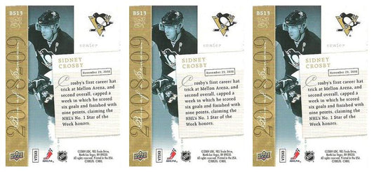 (3) 2008-09 Upper Deck Biography of a Season #BS13 Sidney Crosby Lot Penguins