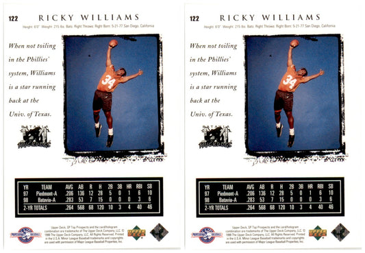 (2) 1999 SP Top Prospects #241 Ricky Williams RC Muckdogs Football Card Lot