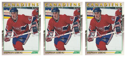 (3) 1991-92 Score Young Superstars Hockey #7 Stephan Lebeau Card Lot Canadiens