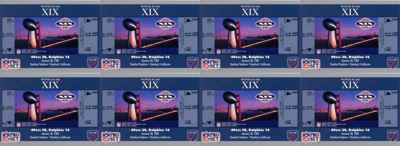 (8) 1990-91 Pro Set Super Bowl 160 Football #19 Super Bowl XIX Ticket Card Lot
