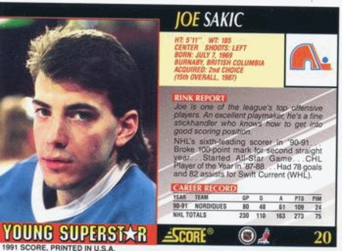 1991-92 Score Young Superstars Hockey 20 Joe Sakic