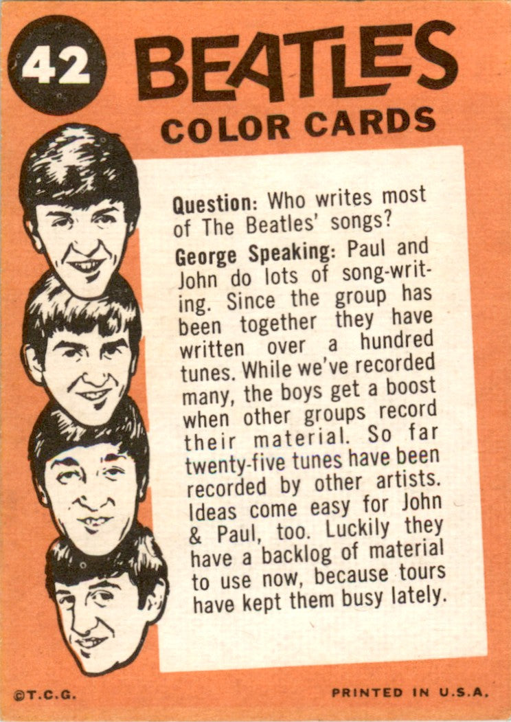 1964 1964 Topps Beatles Color #42 Ringo, Paul, John EX