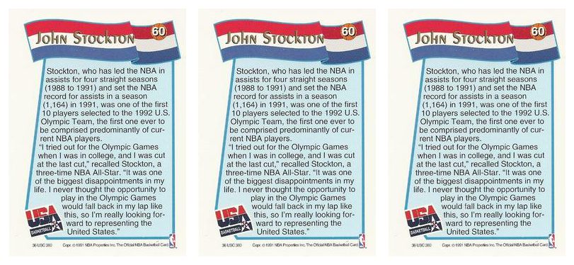 (3) 1991-92 Hoops McDonald's Basketball #60 John Stockton Lot Team USA