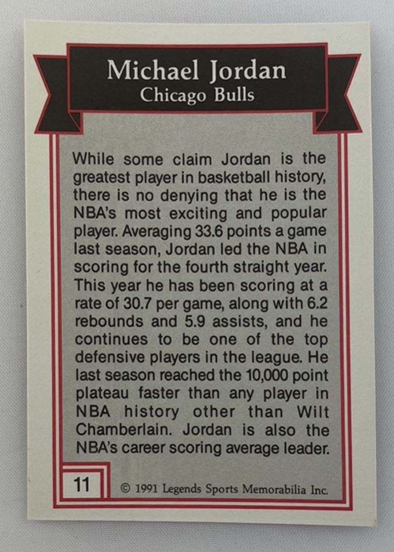 1991 Legends #11 Michael Jordan Chicago Bulls