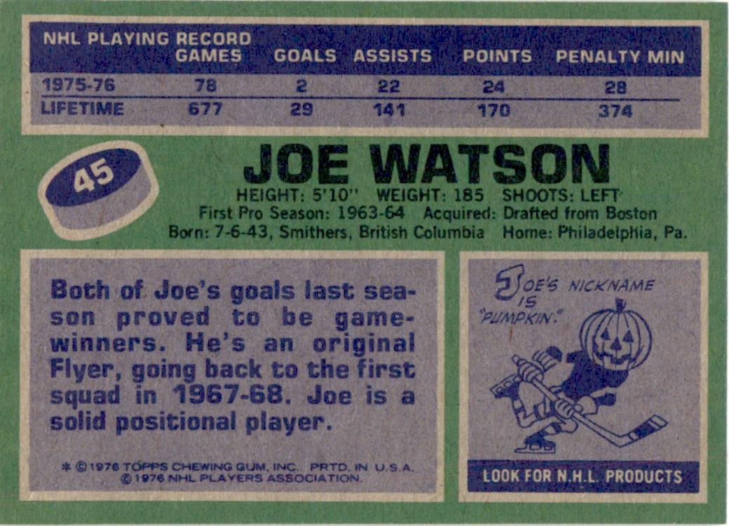 1976 Topps #45 Joe Watson Philadelphia Flyers EX-MT