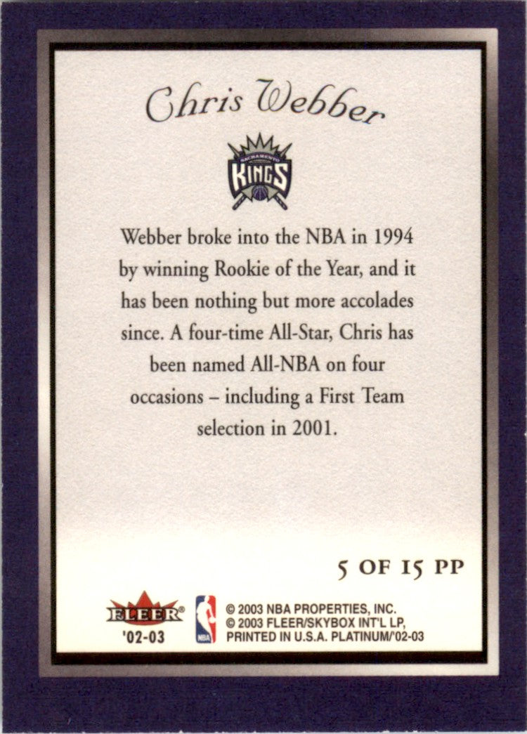 2002 Fleer Platinum Portraits #5 PP Chris Webber Sacramento Kings