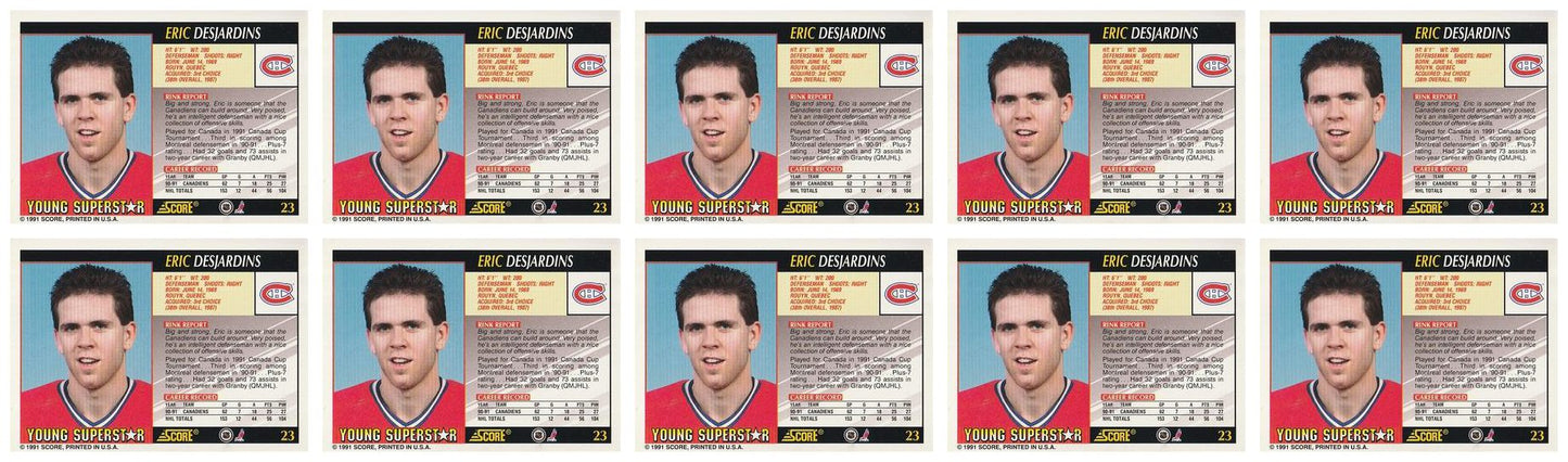 (10) 1991-92 Score Young Superstars Hockey #23 Eric Desjardins Lot Canadiens