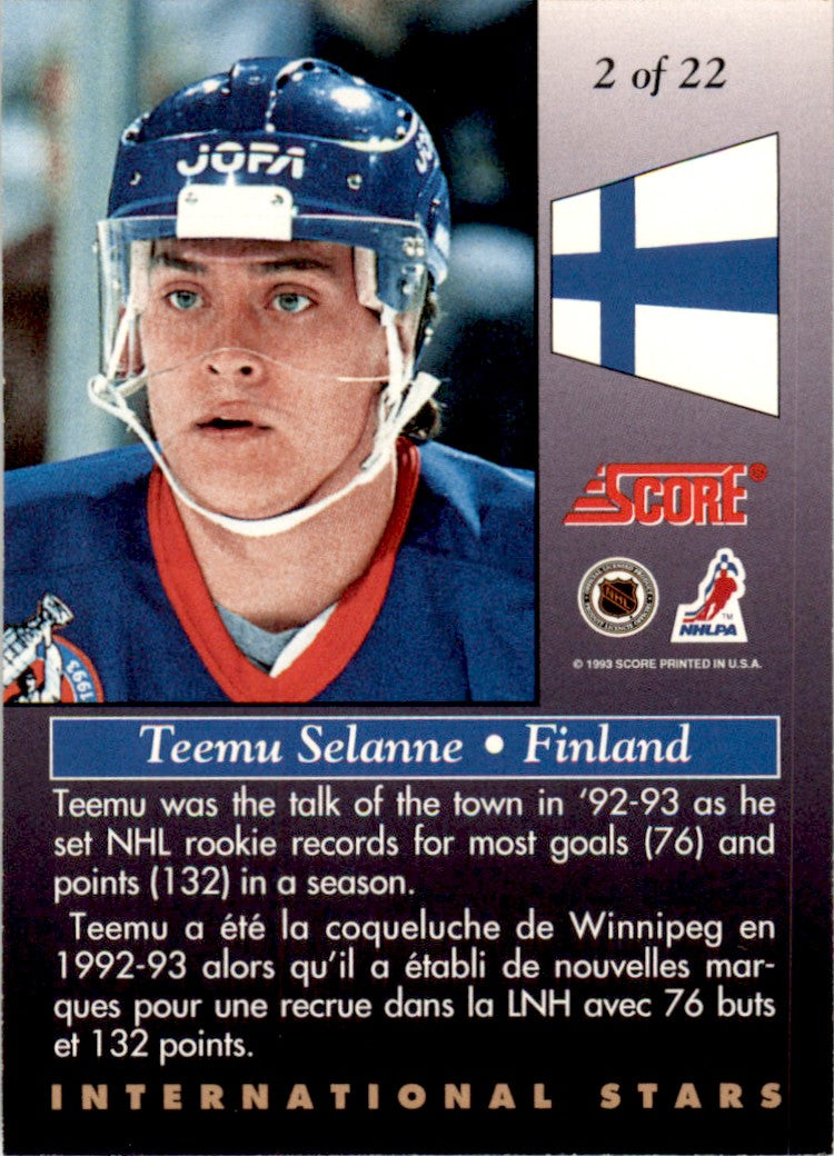 1993 Score Canadian International Stars #2 Teemu Selanne Winnipeg Jets