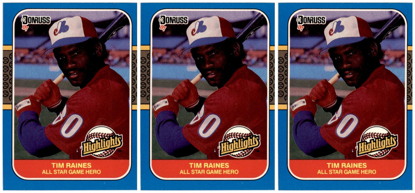 (3) 1987 Donruss Highlights #16 Tim Raines Montreal Expos Card Lot