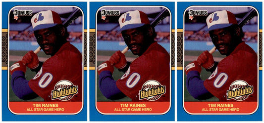 (3) 1987 Donruss Highlights #16 Tim Raines Montreal Expos Card Lot