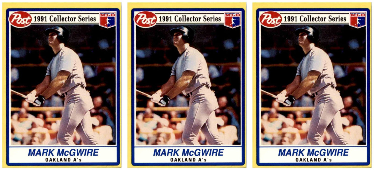 (3) 1991 Post Cereal Baseball #2 Mark McGwire Athletics Baseball Card Lot