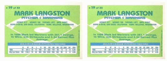 (2) 1989 Topps Hills Team MVP's Baseball #19 Mark Langston Card Lot Mariners