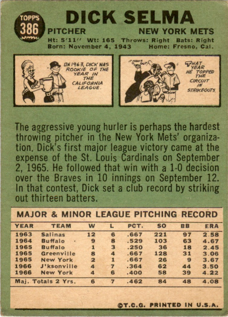 1967 Topps #386 Dick Selma New York Mets GD