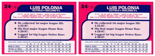 (2) 1988 Topps Toys R' Us Rookies Baseball 24 Luis Polonia Lot Athletics