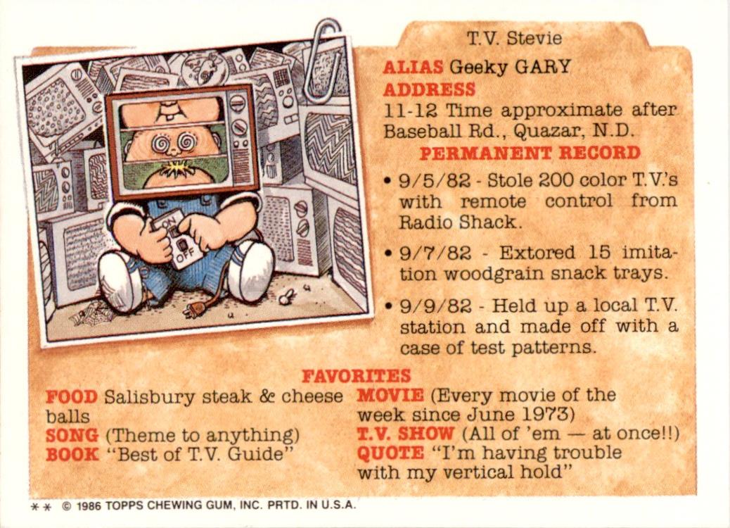 1986 Garbage Pail Kids Series 5 #181B Neck Ty NM