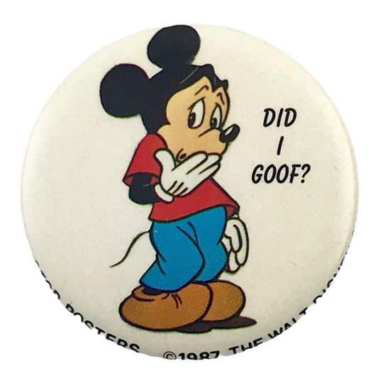 Disney's Mickey Mouse Did I Goof? 1.5" Vintage Pinback Button 1987