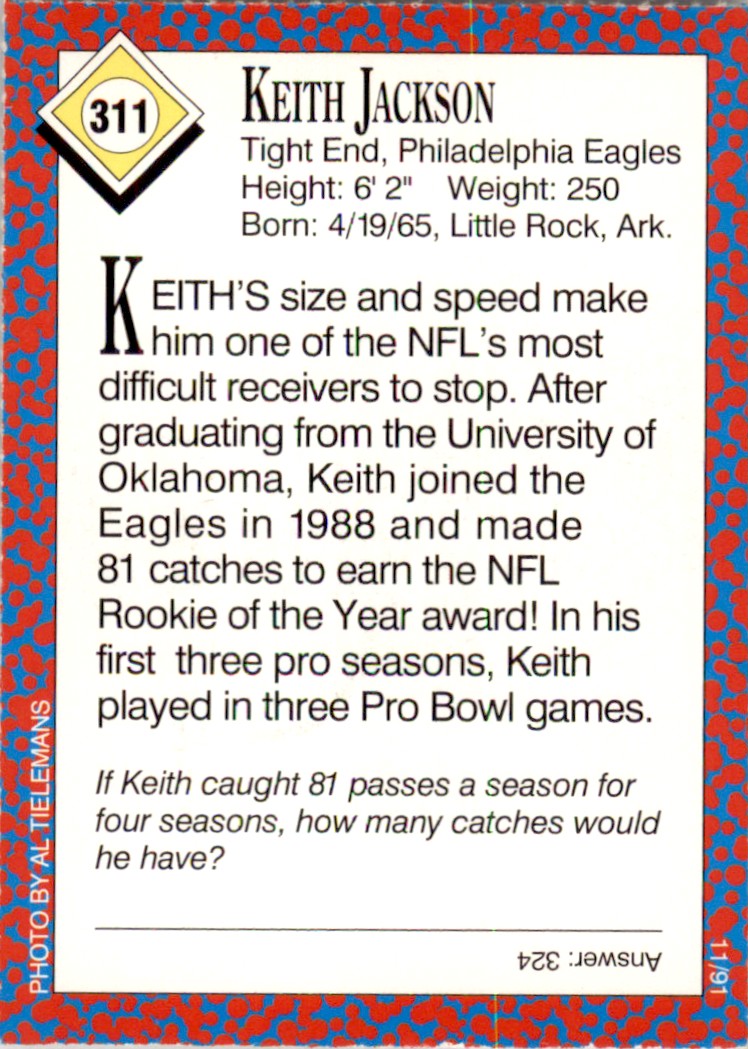 1991 Sports Illustrated for Kids #311 Keith Jackson Philadelphia Eagles