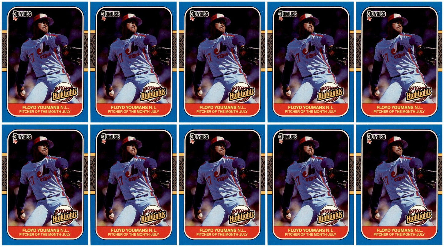 (10) 1987 Donruss Highlights #22 Floyd Youmans Montreal Expos Card Lot