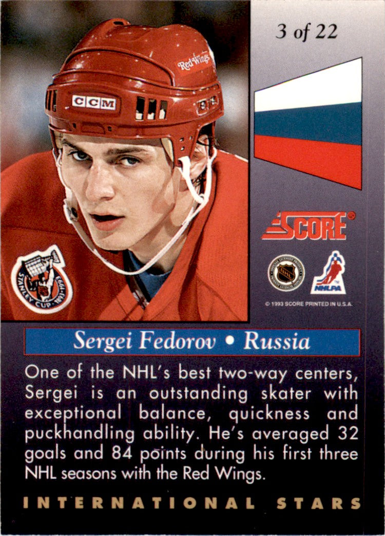 1993 Score International Stars #3 Sergei Fedorov Detroit Red Wings