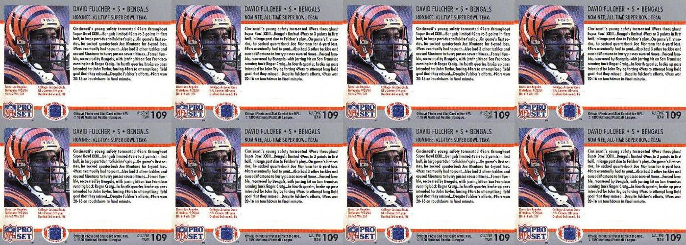 (8) 1990-91 Pro Set Super Bowl 160 Football #109 David Fulcher Bengals Card Lot