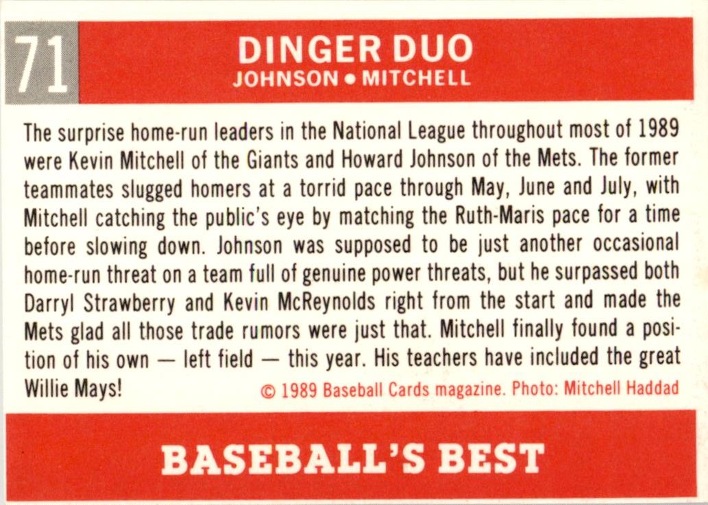 1989 Baseball Card Magazine '59 Topps Replicas #71 Dinger Duo