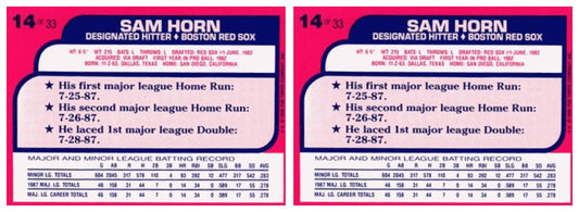 (2) 1988 Topps Toys R' Us Rookies Baseball 14 Sam Horn Lot Boston Red Sox
