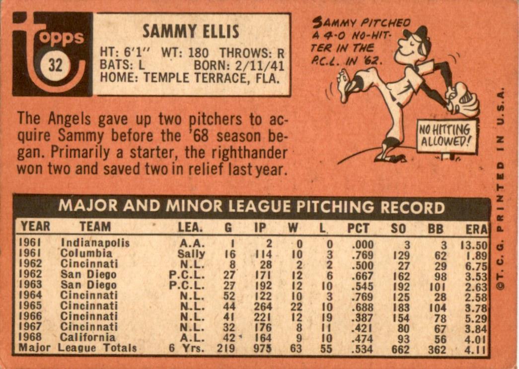 1969 Topps #32 Sammy Ellis California Angels GD