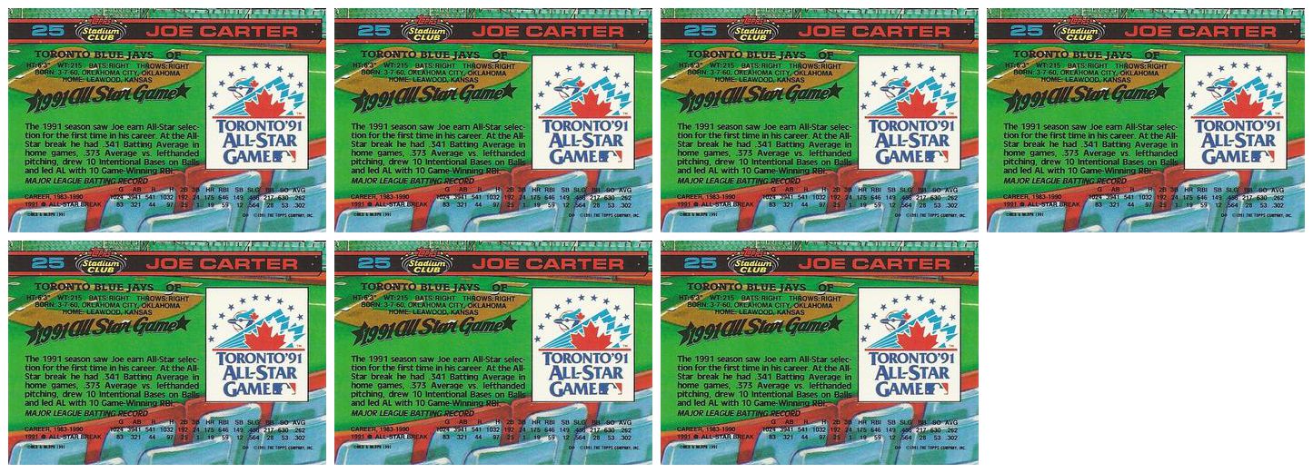 (7) 1992 Stadium Club Dome Baseball #25 Joe Carter Toronto Blue Jays Card Lot