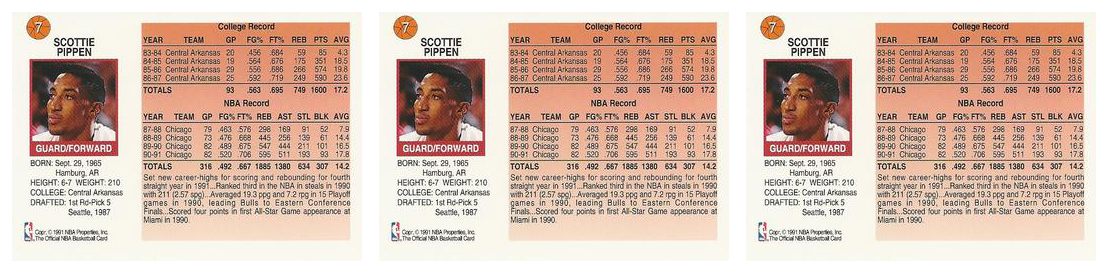 (3) 1991-92 Hoops McDonald's Basketball #7 Scottie Pippen Lot Chicago Bulls