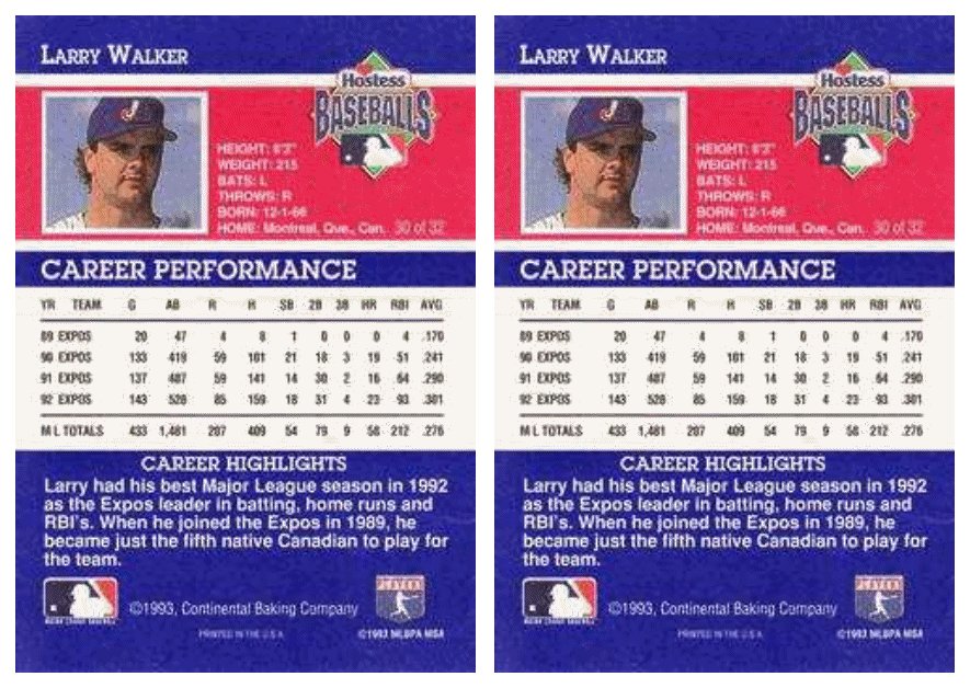 (2) 1993 Hostess Baseball #30 Larry Walker Baseball Card Lot Montreal Expos
