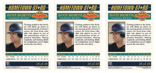(3) 1994 Pinnacle Church's Hometown Stars #28 Dante Bichette Lot Rockies